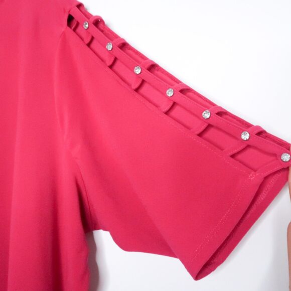 89th & Madison Womens Blouse Plus Size 3X Pink Sleeve Cutout Jewels - Picture 5 of 8